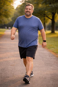 Overweight man walking
